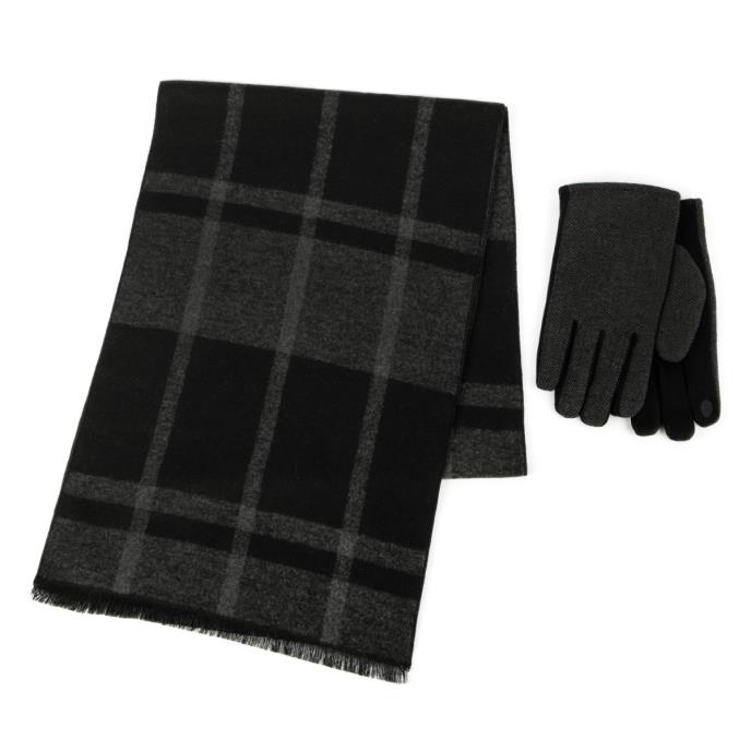 totes toasties® Mens Wool Blend Check Scarf & Thermal Lined Gloves Gift Set Black Extra Image 2